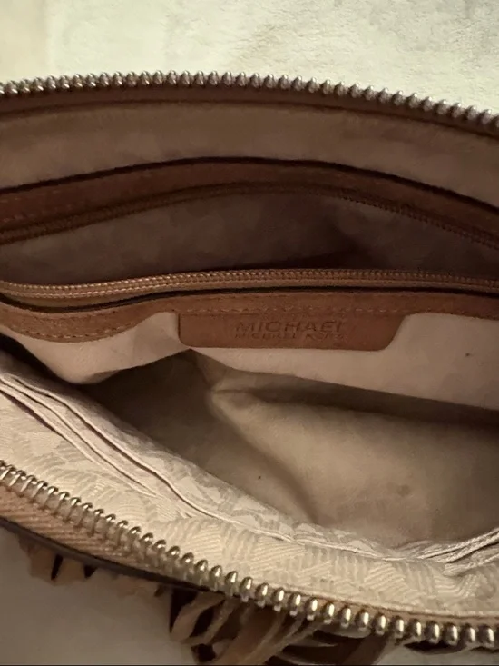 Michael Kors Brown Suede Fringe Wristlet Clutch with Stud Trim - Picture 4 of 5